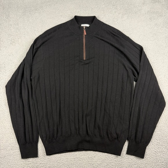 Peter Millar Other - Peter Millar Sweater Mens XXL Black 100% Merino Wool 1/4 Zip Ribbed Knit